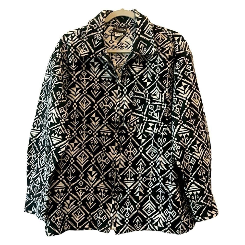 Sahiba Cotton Zip Up Aztec Southwestern Blazer Jacket Medium Boho